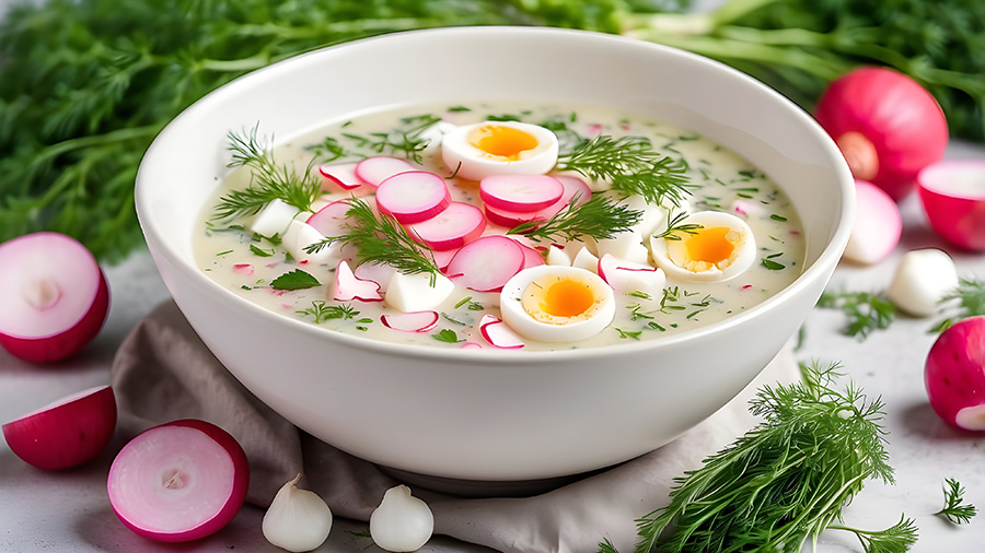 Russische Okroschka-Kaltschale – Erfrischende Sommersuppe mit Kefir